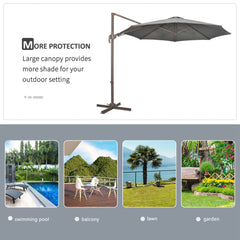 Outsunny 3(m) Cantilever Parasol 360√Ç¬∞ Rotation Roma Umbrella Hanging Sun Shade with Aluminium Frame, Tilt Crank, 8 Ribs and Cross Base, Dark Grey