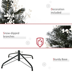 HOMCOM 4FT Artificial Snow-Dipped Christmas Tree Xmas | Home Home Indoor Decoration | Removable Stand w/ White Berries Star Topper Branch Green