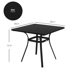 Outsunny Four-Seater Steel Garden Table, with â40mm Parasol Hole - Black