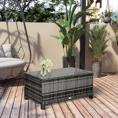 Outsunny PE Rattan Garden Coffee Table, with Glass Table Top - Grey