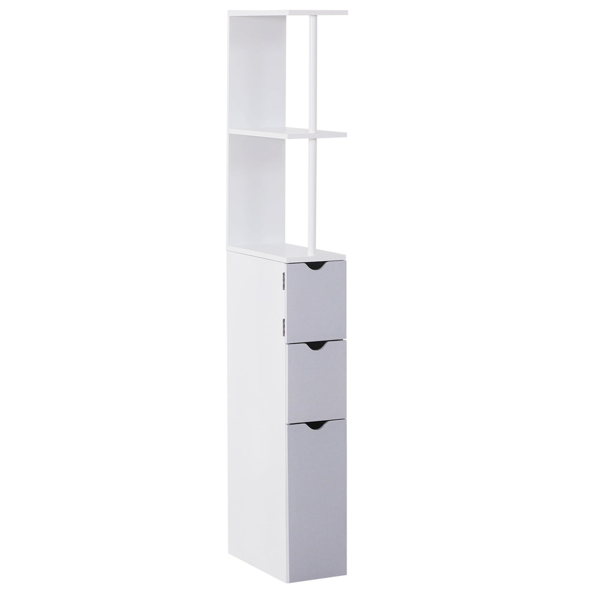 HOMCOM Tall Bathroom Cabinet, Freestanding Bathroom Storage Cabinet with 2-Tier Shelf and Drawers, Narrow Cupboard Storage Unit, White, Grey