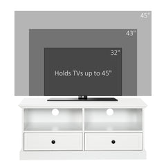 HOMCOM Modern TV Unit Cabinet for TVs up to 45 Inches, TV Stand with Drawers, Open Shelves, Cable Holes for Living Room, White