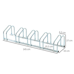 حامل دراجات من HOMCOM، حامل دراجات مثبت على الأرض أو الحائط، حامل قابل للقفل (5 رفوف، فضي)