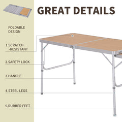 Outsunny Aluminium MDF-Top 4ft Folding Portable Outdoor Table Silver