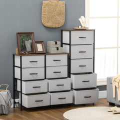 HOMCOM Fabric Chest of Drawers, Storage Drawers, Industrial Bedroom Dresser with 5 Fabric Drawers, Steel Frame and Wooden Top for Nursery, Living Room, Hallway, Grey