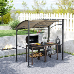 Outsunny 2.2 x 1.5 m BBQ Grill Gazebo Tent, Garden Grill with Metal Frame, Curved Canopy and 10 Hooks, Outdoor Sun Shade, Khaki