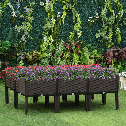 Outsunny Set of 6 26L Garden Raised Bed Elevated Patio Flower Plant Planter Box PP Vegetables Planting Container, Brown