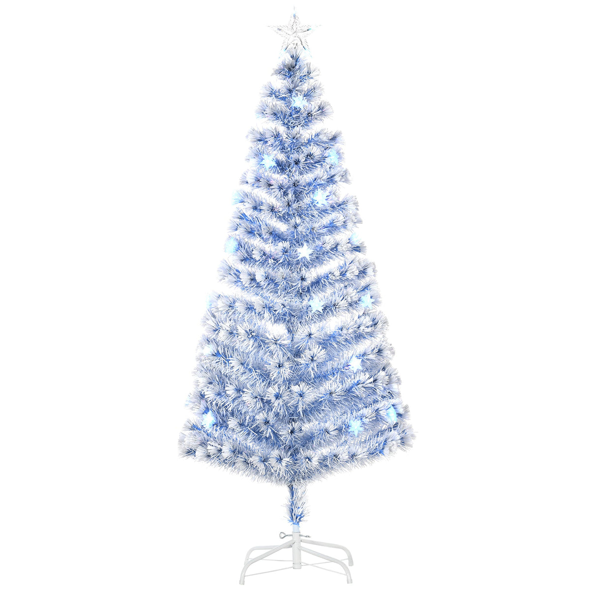 HOMCOM 6FT Artificial Fibre Optic Christmas Tree Seasonal Decoration w/ LED Lights Pre-Lit Easy Store White Blue