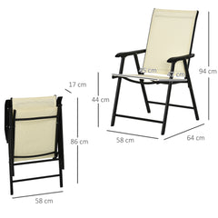 Outsunny Set of 6 Folding Garden Chairs, Metal Frame Garden Chairs Outdoor Patio Park Dining Seat with Breathable Mesh Seat, Beige