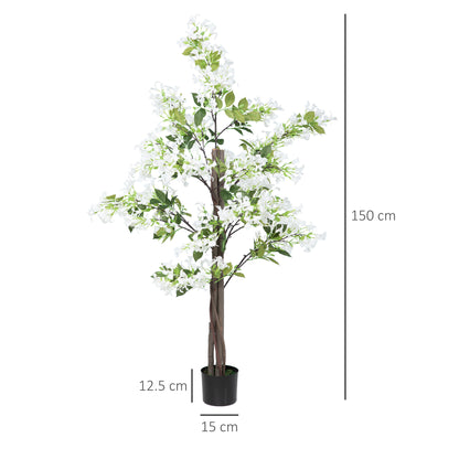 HOMCOM Artificial Plants Honeysuckle Flower in Pot Fake Plants with Curved Boots for Indoor Outdoor 15x15x150cm Set of 2 White