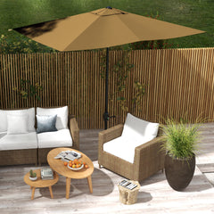 Outsunny 2 x 3(m) Garden Parasol Umbrella, Rectangular Outdoor Market Umbrella Sun Shade with Crank & Push Button Tilt, 6 Ribs, Aluminium Pole, Brown