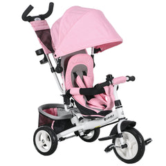 HOMCOM 6 in 1 Kids Trike with Parent Handle, Canopy, 5-point Safety Belt, Storage, Footrest, Brake, for 1-5 Years, Pink