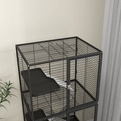 PawHut Rolling Chinchilla Cage, Small Animal Cage for Ferrets w/ Three Doors, Storage, Shelf, Tray Tray, Bowl, Water Bottle