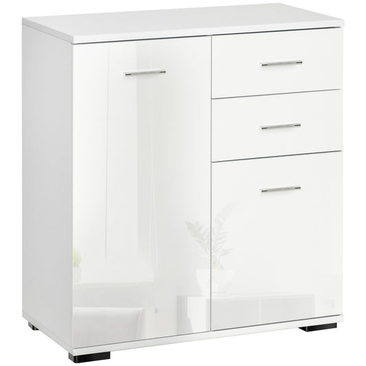 HOMCOM Modern High Gloss Sideboard Storage Cabinet Table Chest of Drawers for Bedroom Living Room Storage Furniture, White