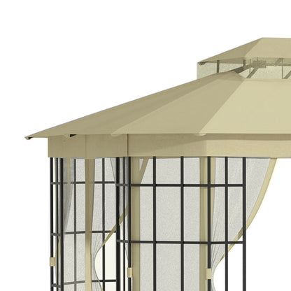 Outsunny 3.7 x 3(m) Patio Gazebo Canopy Garden Tent Shelter with 2 Tiers Roof and Mosquito Netting, Metal Frame, Beige