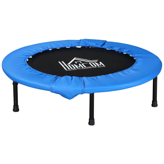 HOMCOM â101 Mini Fitness Trampoline Home Gym Yoga Exercise Rebounder Indoor Outdoor Jumper with Safety Pad, Support Up to 100 KG, Blue and Black