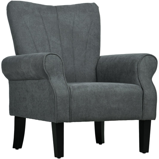 HOMCOM Upholstered Accent Chair with High Back, Rolled Arms and Wood Legs, Soft Thick Padded Armchair, Grey