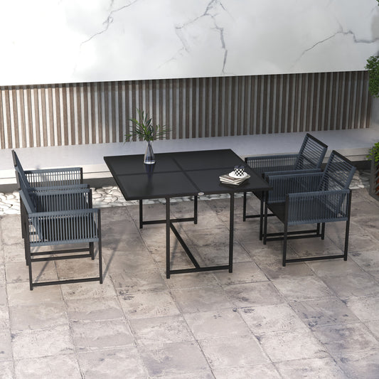 Outsunny Five-Piece Metal Dining Set, with Folding Back Chairs, Dark Grey