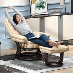 HOMCOM Faux Leather 135√Ç¬∞ Reclining Chair and Footstool - Beige