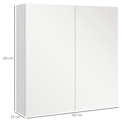 kleankin Bathroom Mirror Cabinet, Wall Mounted Bathroom Storage Cupboard with Adjustable Shelf, 60W x 15D x 60Hcm, High Gloss White