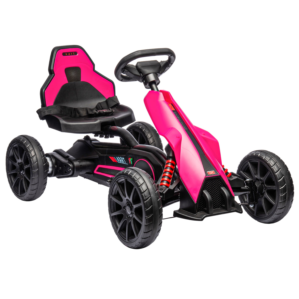 HOMCOM 12V Electric Go Kart for Kids, Ride-On Racing Go Kart with Forward Reversing, Rechargeable Battery, 2 Speeds, for Boys Girls Aged 3-8 Years Old - Pink