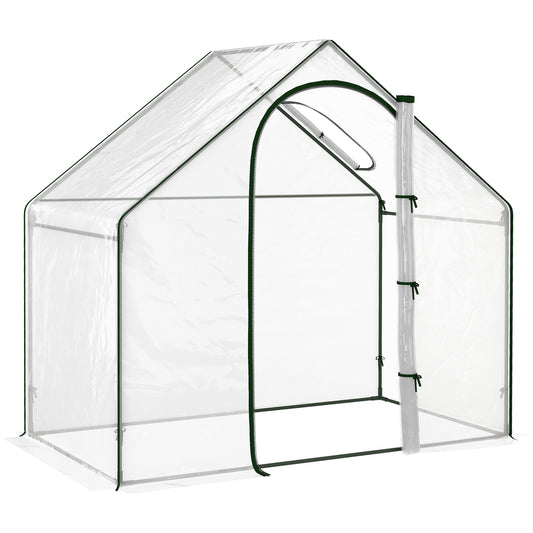 Outsunny Walk In PVC Greenhouse Garden Outdoor Flower Planter Steel Frame w/ Zipped Door & Window 180 x 100 x 168CM Clear