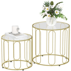 HOMCOM Elliptical Cut-Out Nesting Tables - Gold-Tone