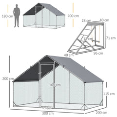 PawHut Walk In Chicken Run مع رف أنشطة الدجاج والغطاء، 3 × 2 × 2 متر