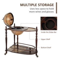 HOMCOM Globe Wine Bar Cart, Vintage Drinks Cabinet, Wine Container Minibar Storage Trolley Table with Bottle Glass Holder