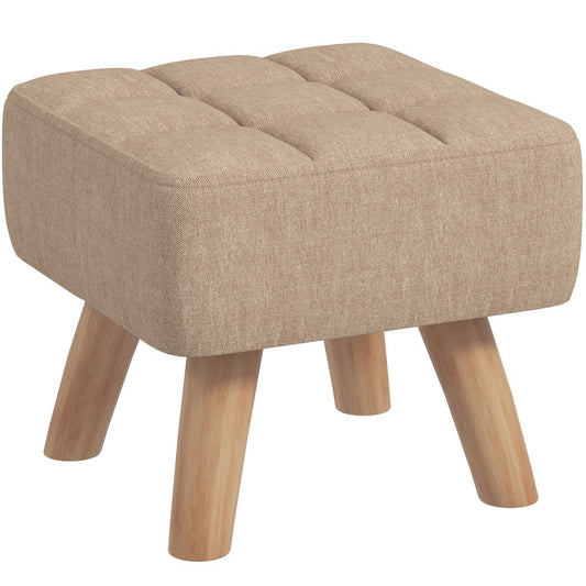 HOMCOM Linen-Look Square Padded Footstool - Brown