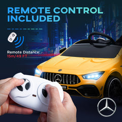 AIYAPLAY Mercedes-Benz AMG CLA 45 Licensed 12V Kids Electric Car Ride on Car w/ Remote, Suspension Lights Music Horn - Yellow