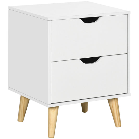 HOMCOM Bedside Table, Bedside Cabinet with 2 Drawers, Side End Table with Pine Wood Legs for Bedroom Living Room, White