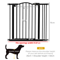 PawHut Metal 74-87cm Adjustable Pet Gate Safety Barrier w/ Auto-Close Door Black