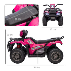 HOMCOM 12V Kids Quad Bike with Forward, Reverse Functions, Ride-On ATV w/ Music, LED, Headlights, for Ages 3-5 Years - Pink