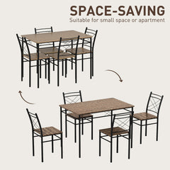 HOMCOM Modern Dining Table Set for 4, Space-Saving 5 Pieces Kitchen Table Set with Rectangle Table and Steel Frame, Oak