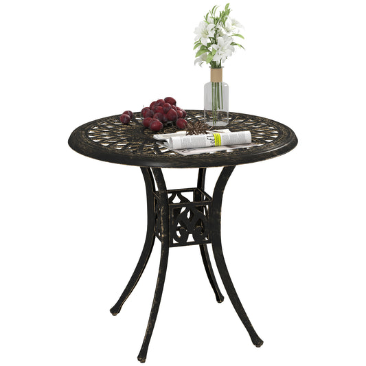 Outsunny 78 cm Round Garden Dining Table with Parasol Hole Antique Cast Aluminium Outdoor Table Only, Bronze Tone