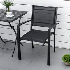 Outsunny Set of 2 Outdoor Garden Chairs with Steel Frame Texteline Seats for Dining Patio Balcony Black