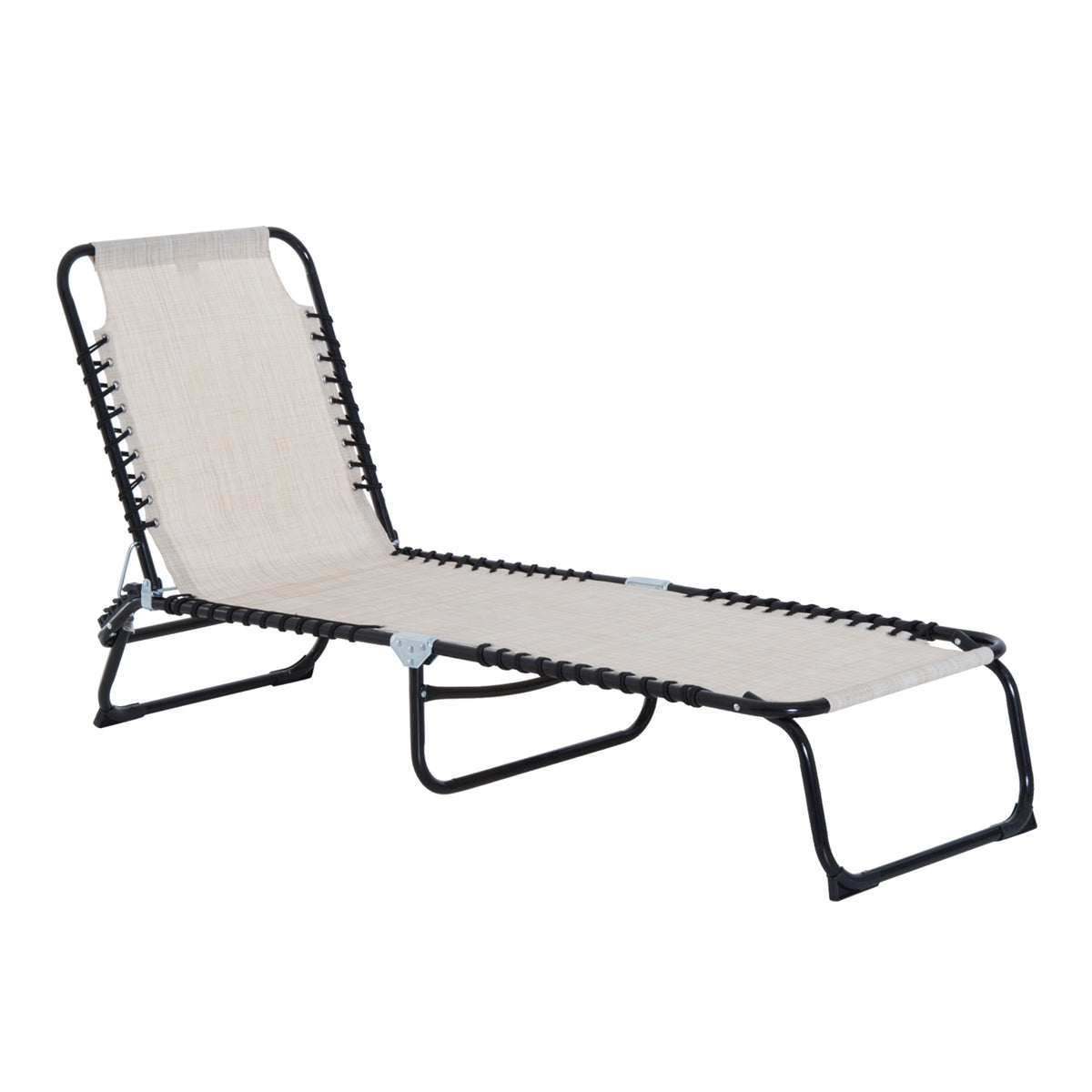 Outsunny Foldable Sun Lounger, Outdoor 4 Level Adjustable Backrest Reclining Chaise Chair, Steel Frame Recliner Chair for Camping, Hiking, Cream White