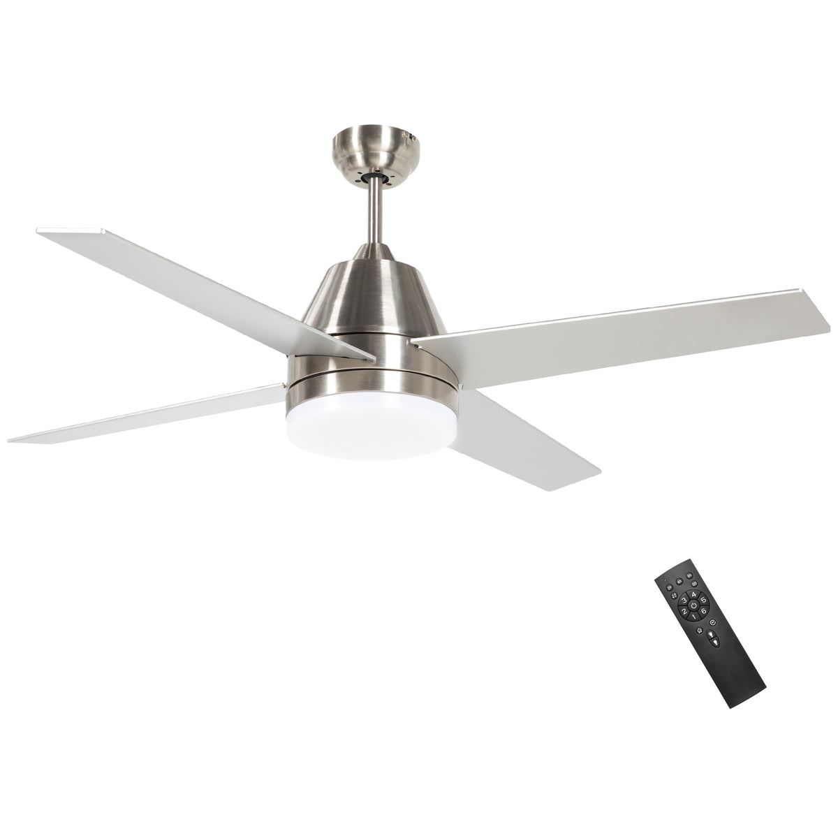 HOMCOM Ceiling Fan with LED Light, Flush Mount Ceiling Fan Lights with Reversible Blades, Remote, Silver and Black