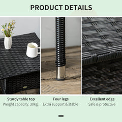 Outsunny Rattan Side Table, Outdoor Coffee Table with Plastic Board Under the Full Woven Table Top for Patio, Garden, Balcony, Black