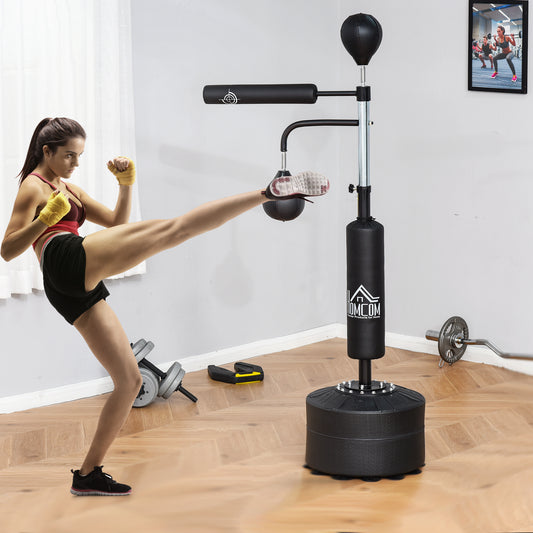 HOMCOM 3-in-1 Boxing Punching Bag, Freestanding with 2 Speed Bals, 360√Ç¬∞ Reflex Bar, 160-230cm Adjustable Height, Black