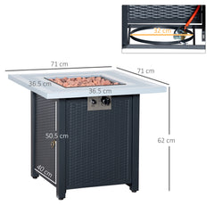 Outsunny Square Propane Gas Fire Pit Table, 40000 BTU Rattan Smokeless Firepit Patio Heater with Lava Rocks and Lid, 71cm x 71cm x 62cm, Black