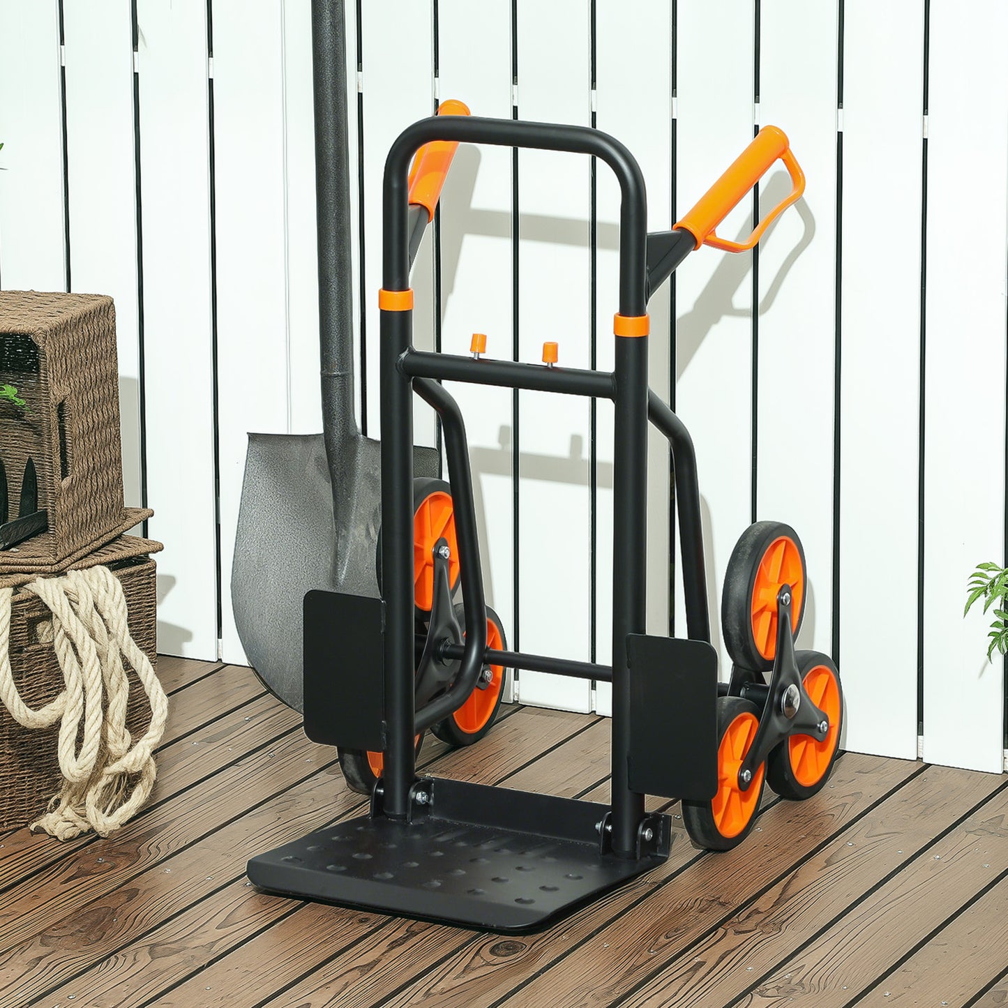 DURHAND Six-Wheel Folding Sack Barrow Trolley - Black/Orange