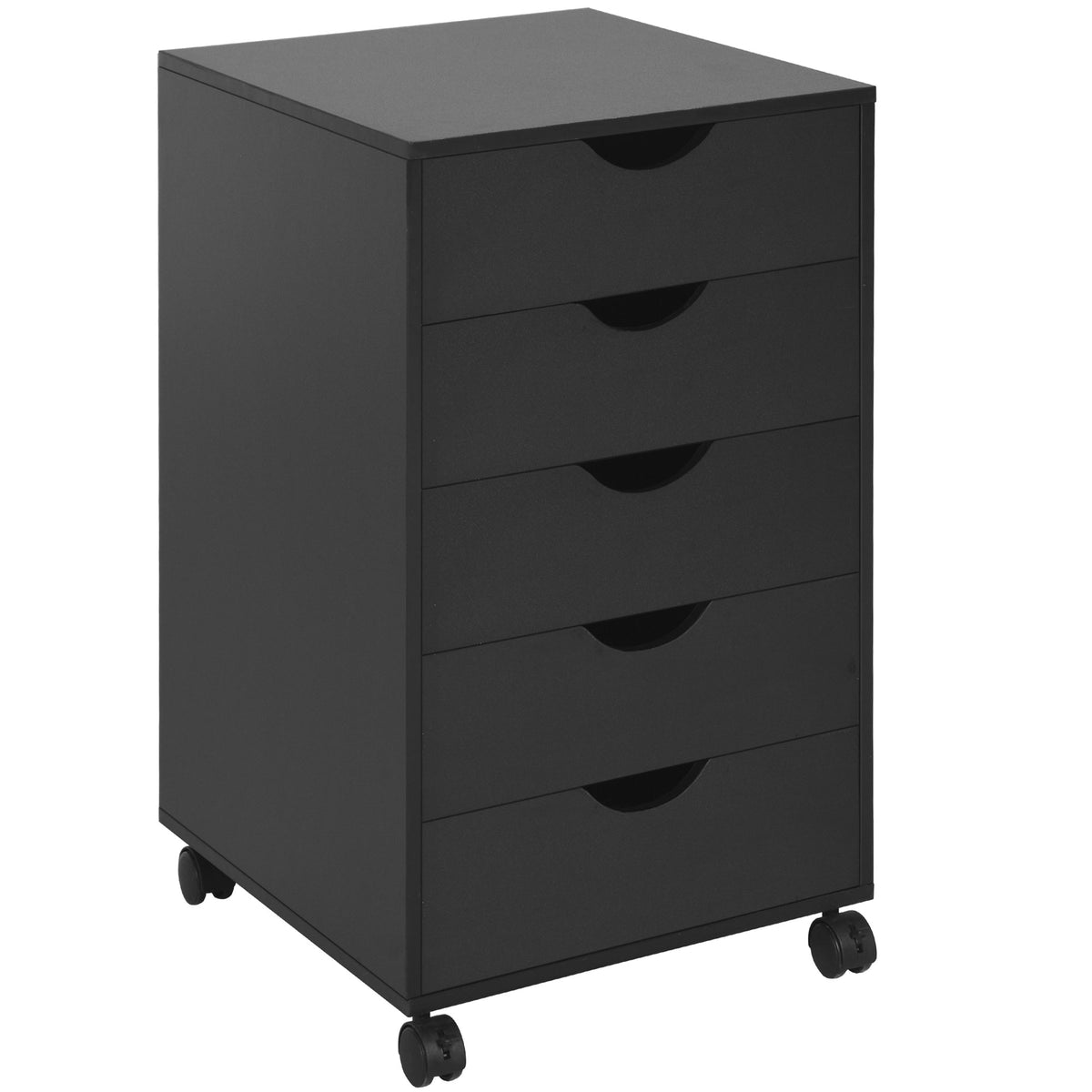 HOMCOM 5 Drawer Mobile Filing Cabinet, Vertical File Cabinet, Modern Rolling Office Storage Organizer Cupboard, Black