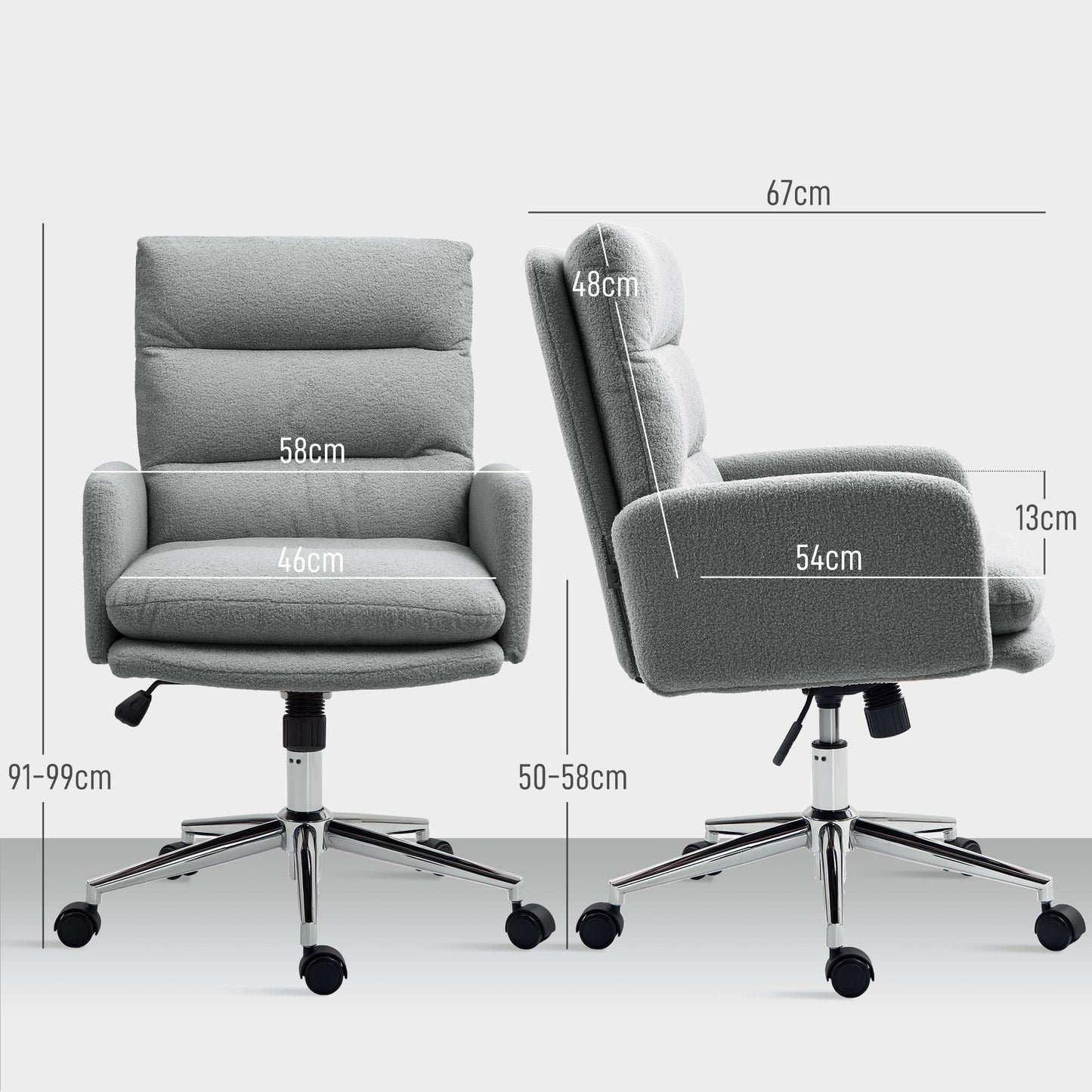HOMCOM 91-99cm Sherpa Fleece Office Chair - Grey