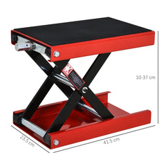 DURHAND 500KG Motorcycle Lift Scissor Jack, Height Adjustable Motorbike Stand with Anti-Slip Wide Deck, Heavy Duty Steel Motorbike Repair Lift Hoist Stand for Home Garage, Red