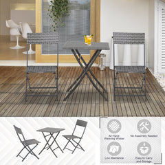 Outsunny 2-Seater Chair Bistro Set Garden Patio Table & Chair Black Rattan Furniture Grey