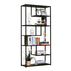 HOMCOM 6 Tier Bookcase, Industrial Tall Shelf Unit with Steel Frame for Home Office, Study, Living Room, Hallway, 82 x 33.5 x 175 cm, Rustic Brown and Black