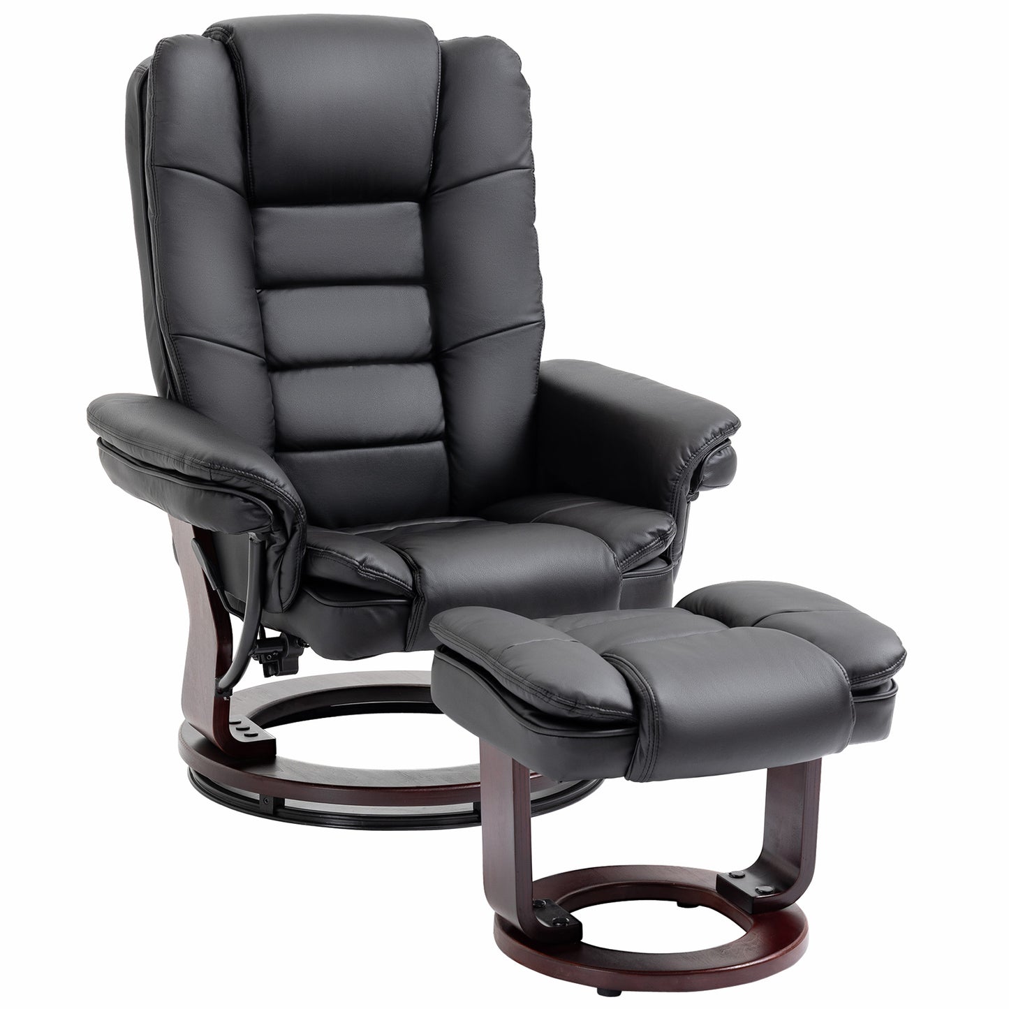 HOMCOM Recliner Chair With footstool, Recliner Armchair up to 130kg Weight Capacity, 135√Ç¬∞ Reclining Swivel Sofa Chair, PU Leather Ergonomic Couch Bed with Swivel Wood Base for Living Room, Black