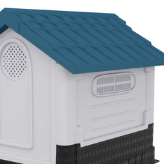 PawHut Plastic Dog Kennel with Windows, for Garden Patio, Medium and Large Dogs, 101 x 88 x 99cm - Blue